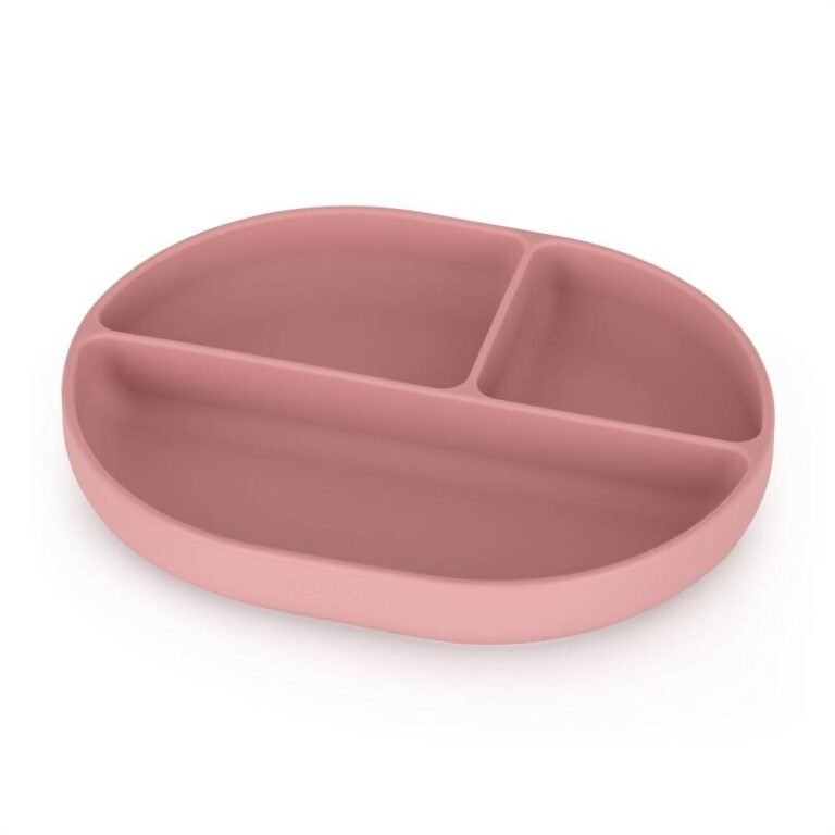 PETITE&MARS Silikonski ovalni tanjur s odjeljcima i vakuumom 6 m+ Take&Match, Dusty Rose