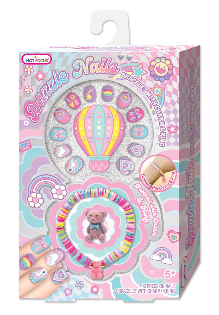 HOT FOCUS set za nokte Rainbow s narukvicom i prstenom 016RB