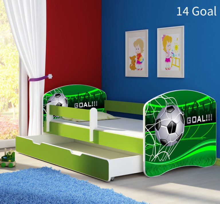 Dječji krevet ACMA s motivom, bočna zelena + ladica 140x70 cm 14 Goal